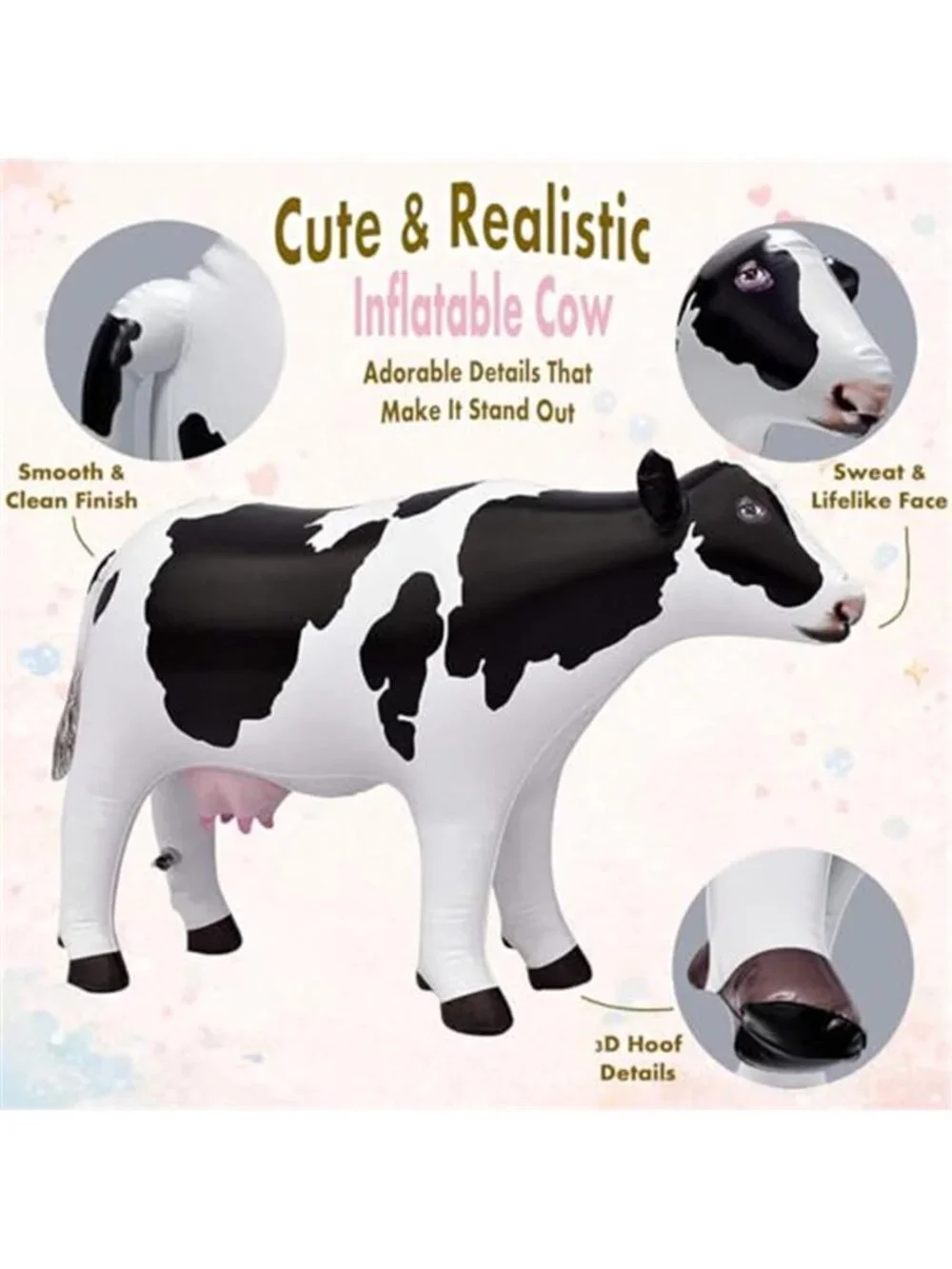 Inflatable Cow Pool Float Party Decoration Birthday Baby Shower Animal Toy 37in